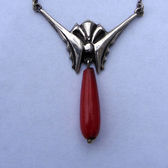 Fons Reggers Amsterdamse School hanger silver pendant with red coral, ca 1930 butterfly