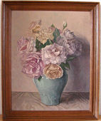 Jacob Nieweg ( 1877 - 1955), bloemstilleven, " rozen in vaas". 1941